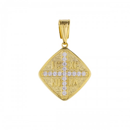 9K Χρυσό Κωνσταντινάτο Διπλής όψης με Ζιργκόν KN-054