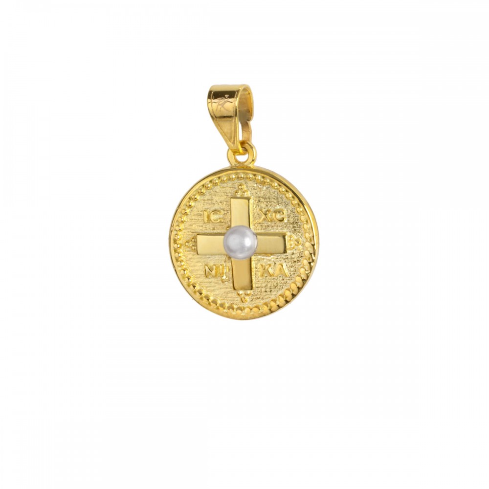 9K Χρυσό Κωνσταντινάτο Διπλής όψης με Μαργαριτάρι KN-061