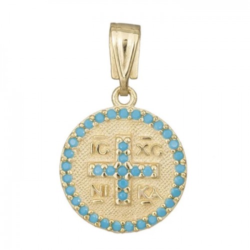 9K Χρυσό Κωνσταντινάτο Διπλής όψης με Ζιργκόν KN35IGB