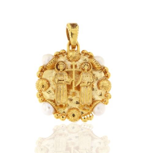 9K, Χρυσό, Κωνσταντινάτο, Διπλής Όψεως με Μαργαριτάρια, KN421KR