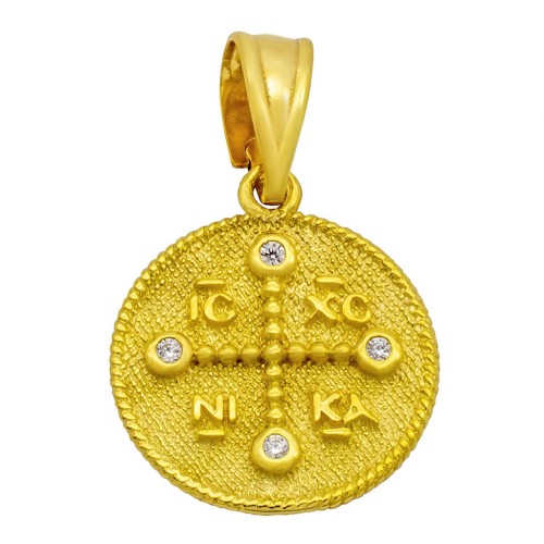 9K Χρυσό Κωνσταντινάτο Διπλής όψης με Ζιργκόν KN73IG