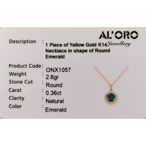 14K Χρυσό Κολιέ με Σμαράγδι & Ζιργκόν KONX1057