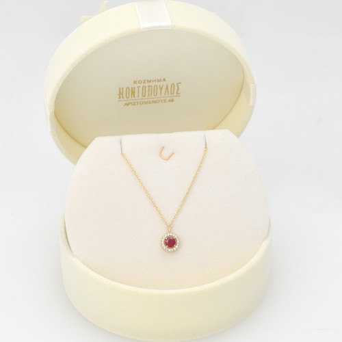 18K Χρυσό Κολιέ με Ρουμπίνι & Ζιργκον KONX1067