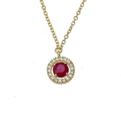 18K Χρυσό Κολιέ με Ρουμπίνι & Ζιργκον KONX1067