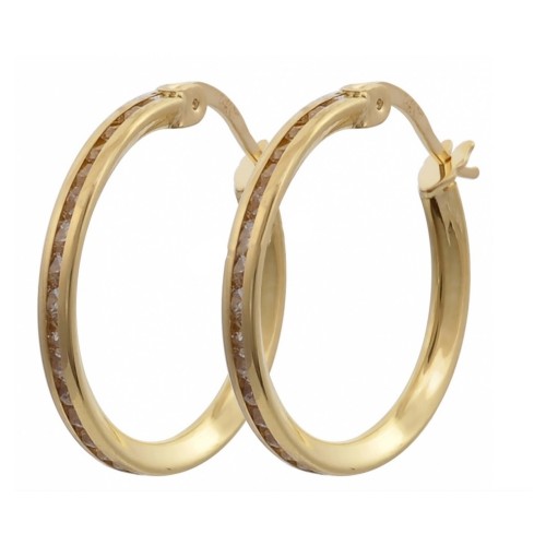 14K Χρυσά Σκουλαρίκια Κρίκοι με Ζιργκόν KR6046O