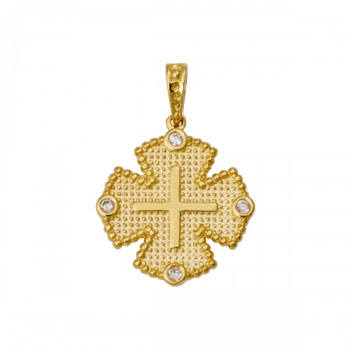 14K, Χρυσό Κωνσταντινάτο, Διπλής Όψεως με Ζιργκόν MT190VR