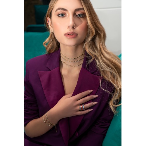 LAURA P. Κολιέ Glamour 925 Ασήμι Επιχρυσωμένο με Πράσινα Ζιργκόν CH0019GBV