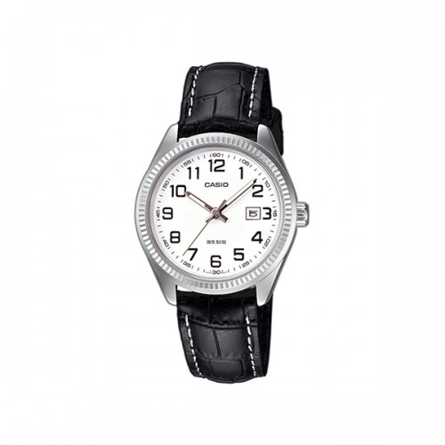 CASIO Collection με Μαύρο Δερμάτινο Λουράκι LTP-1302PL-7BVEG
