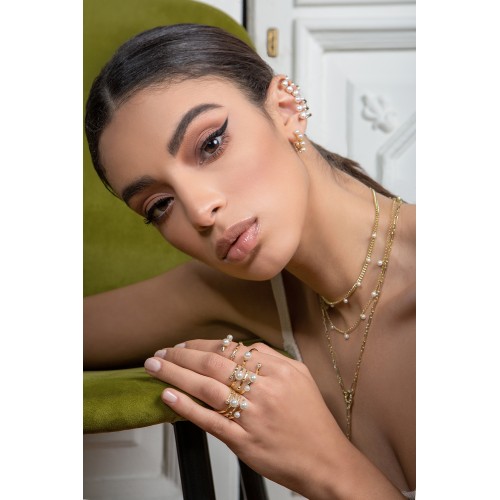 LAURA P. Seychelles Κολιέ 925 Ασήμι Επιχρυσωμένο με Κρίκους & Μαργαριτάρι CL0008GP