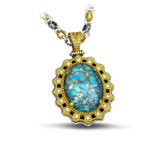 DIMITRIOS EXCLUSIVE Μενταγιόν με μπλε Τυρκουάζ πέτρα και τρίχρωμη αλυσίδα M115