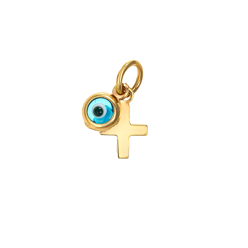 9K Χρυσό Μενταγιόν Σταυρός με Ματάκι από Φίλντισι MF028