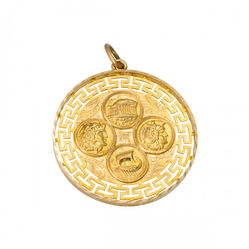 14K, Χρυσό Μενταγιόν με Αρχαιοελληνικές Παραστάσεις, MT078K1
