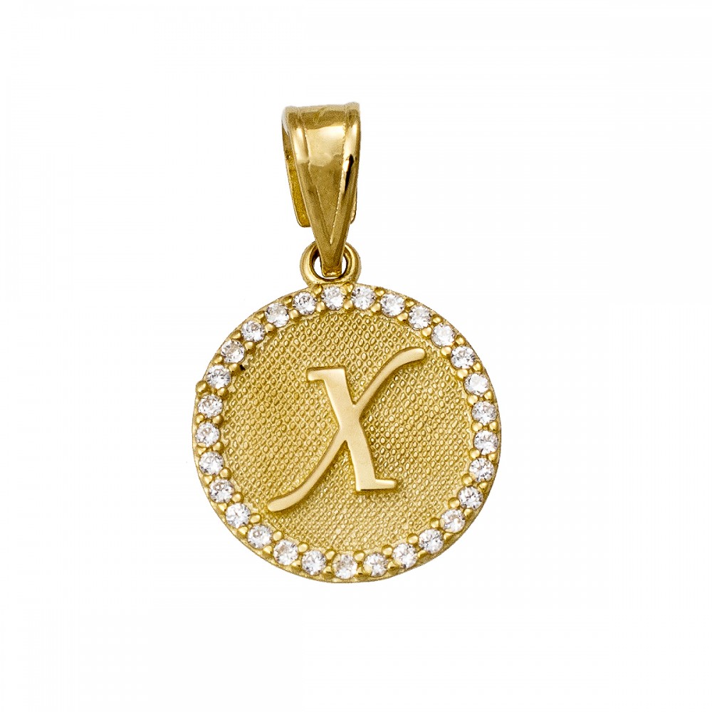 14Κ Χρυσό Μενταγιόν με Ζιργκόν Μονόγραμμα "X" MT110GKX