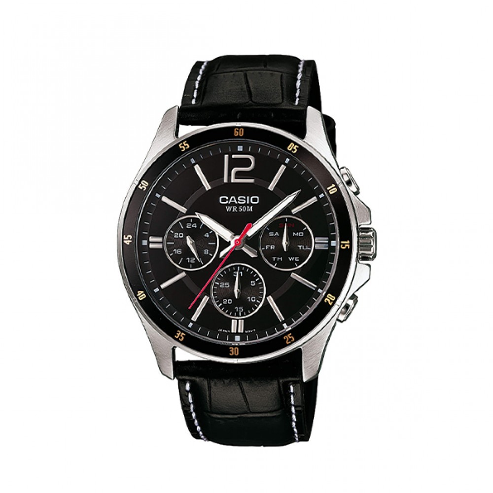 CASIO Collection με Μαύρο Δερμάτινο Λουράκι MTP-1374PL-1AVEF CASIO Collection με Μαύρο Δερμάτινο Λουράκι MTP-1374PL-1AVEF