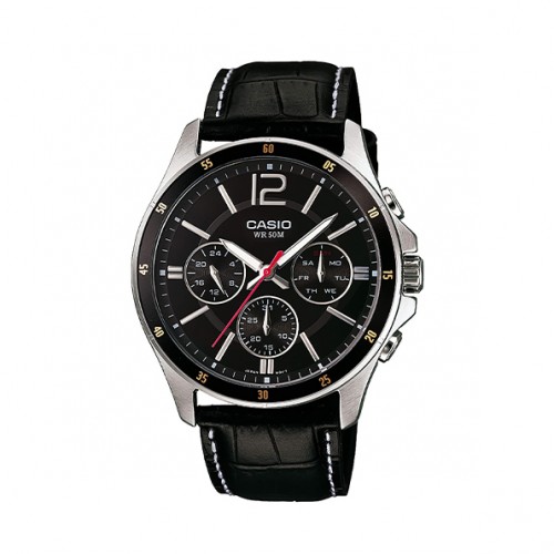 CASIO Collection με Μαύρο Δερμάτινο Λουράκι MTP-1374PL-1AVEF