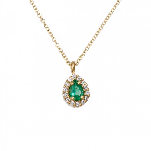 18K Χρυσό Κολιέ με Σμαράγδι και Διαμάντια OAX1756KL18