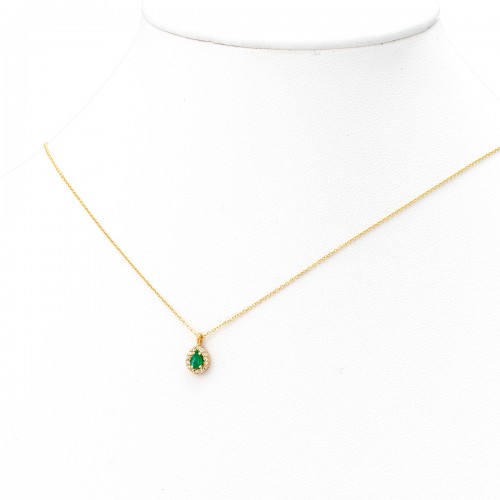 18K Χρυσό Κολιέ με Σμαράγδι και Διαμάντια OAX1756KL18