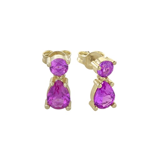 LAURA P. Pink Lady Σκουλαρίκια 925 Ασήμι Επιχρυσωμένα με Μωβ Δάκρυ Ζιργκόν OR0205GF