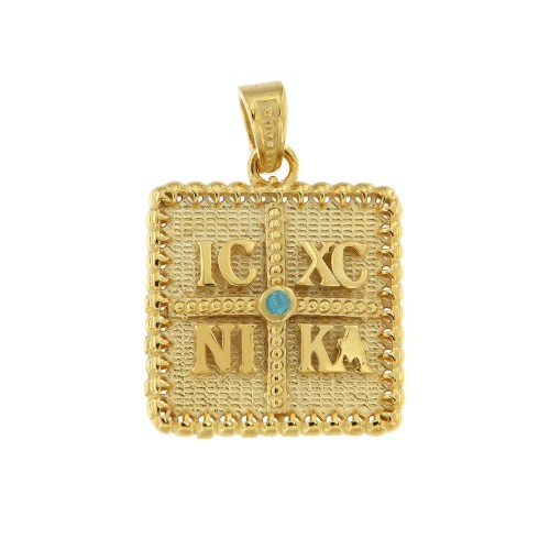 9K Χρυσό Κωνσταντινάτο Διπλής Όψεως με Ζιργκόν P356KR