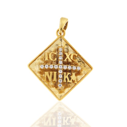 9K Χρυσό Κωνσταντινάτο Διπλής Όψεως με Ζιργκόν P405KR