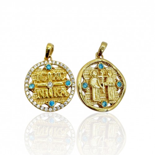 9K Χρυσό Κωνσταντινάτο Διπλής Όψεως με Ζιργκόν P5282KR