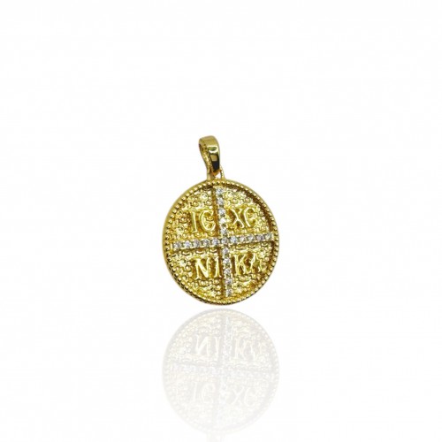 9K Χρυσό Κωνσταντινάτο Διπλής όψης με Ζιργκόν P575KR