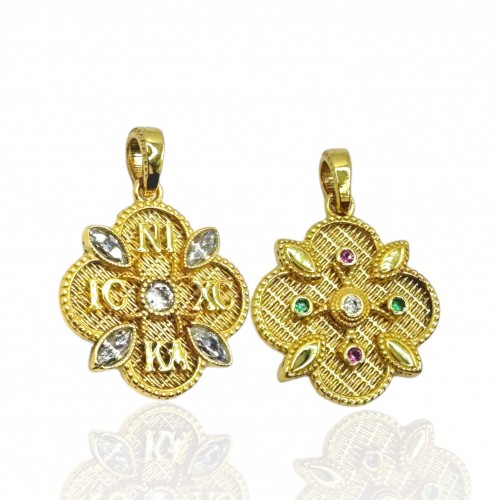 9K Χρυσό Κωνσταντινάτο Διπλής όψης με Ζιργκόν P591KR