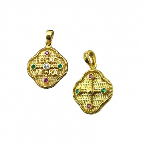 9K Χρυσό Κωνσταντινάτο Διπλής όψης με Ζιργκόν P6862KR