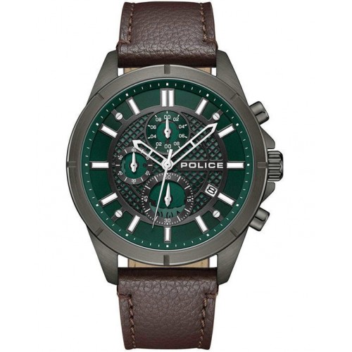 POLICE Burbank Χρονογράφος με Καφέ Δερμάτινο Λουράκι PEWGC0054002