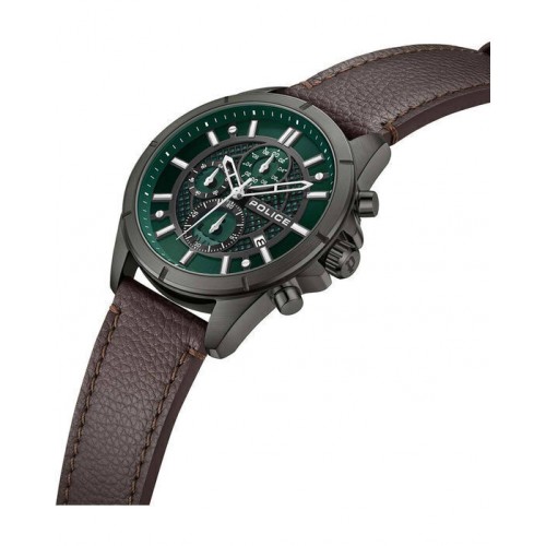 POLICE Burbank Χρονογράφος με Καφέ Δερμάτινο Λουράκι PEWGC0054002