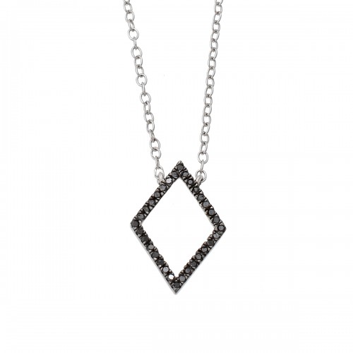 14K Λευκόχρυσο Κολιέ Ρόμβος με Μαύρα Διαμάντια PS7397