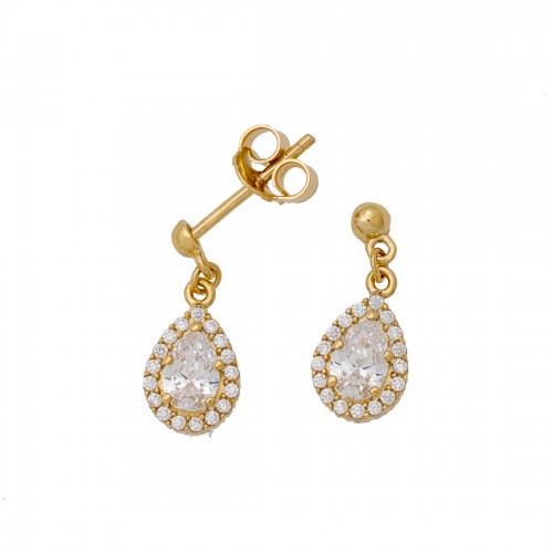 14K Χρυσά Κρεμαστά Σκουλαρίκια με Ζιργκόν PX246