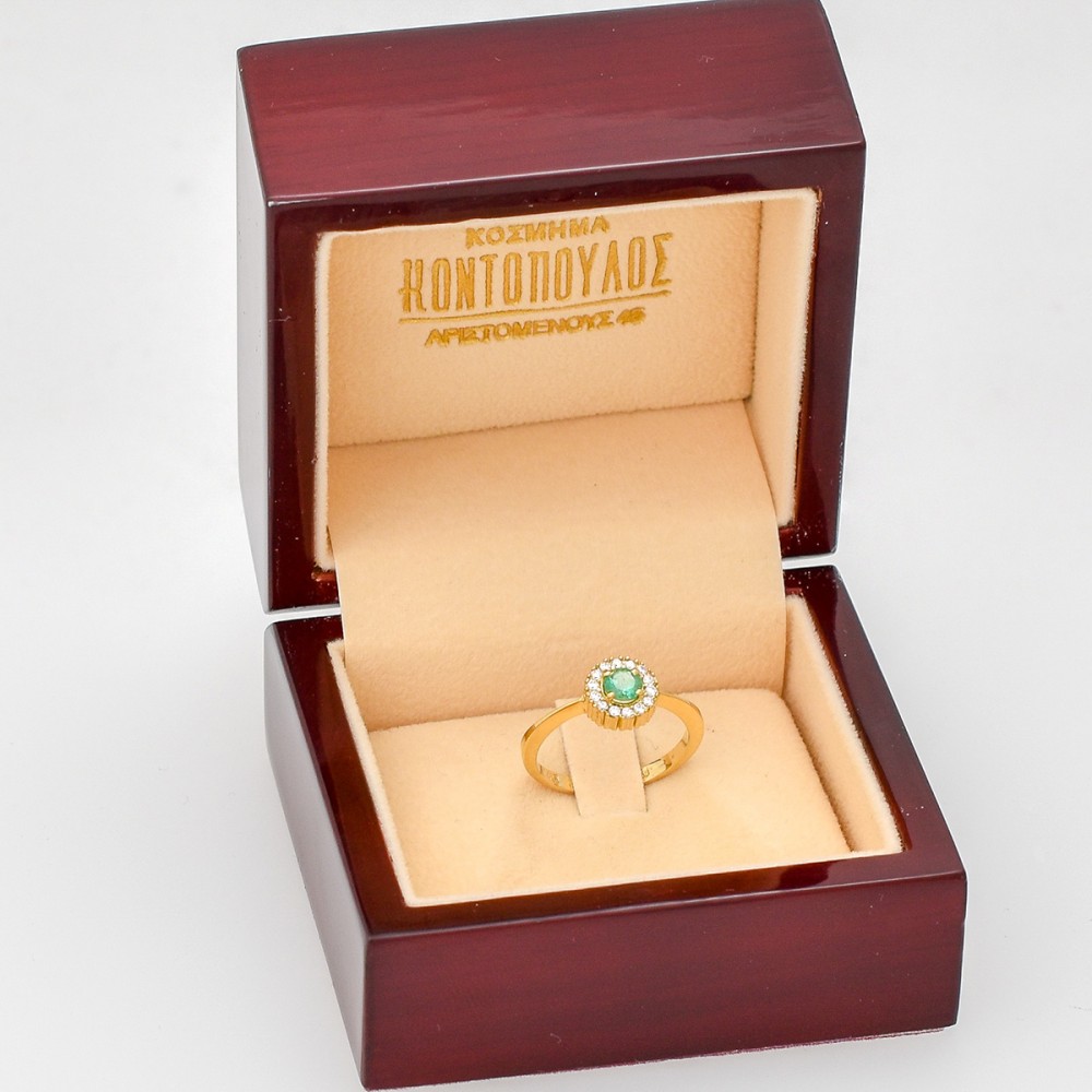 18K Χρυσό Δαχτυλίδι με Σμαράγδι & Ζιργκόν ONX1057R18