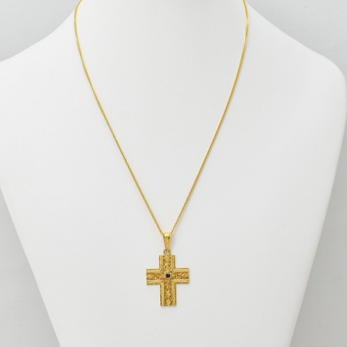 18K Χρυσός Σταυρός Χειροποίητος με Ζαφείρι S2670