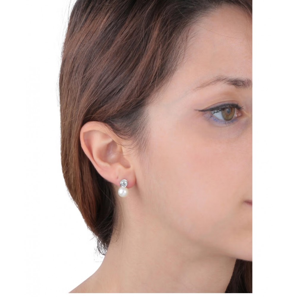 MORELLATO Σκουλαρίκια 925 Ασήμι Με Πέρλα και Λευκά Ζιργκόν SANH04