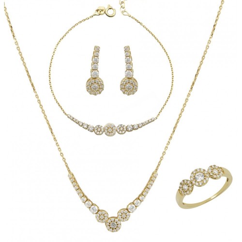 14K Χρυσό Κολιέ Ροζέτα με Λευκό Ζιργκόν KL3002