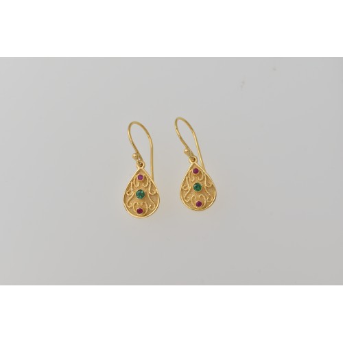 18Κ Χρυσά Σκουλαρίκια Χειροποίητα με Σμαράγδι και Ρουμπίνια SK144DM