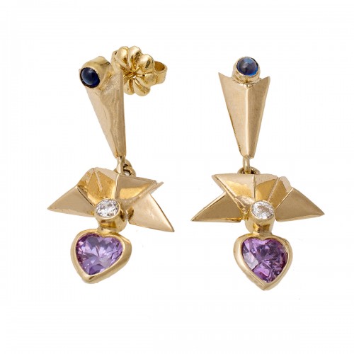 14K Χρυσά Σκουλαρίκια Κρεμαστά με Ζιργκόν SK366F