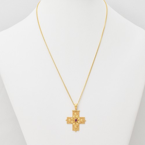 18K Χρυσός Σταυρός Χειροποίητος με Ρουμπίνι SR655