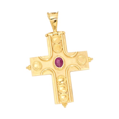 18Κ Χρυσός Σταυρός Χειροποίητος με Ρουμπίνι 0,35CT SR752