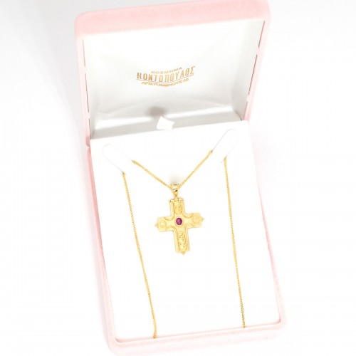 18Κ Χρυσός Σταυρός Χειροποίητος με Ρουμπίνι 0,35CT SR752