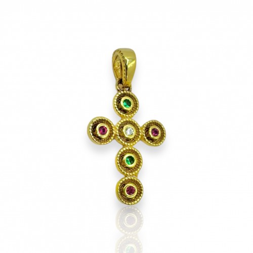 14K Χρυσός Σταυρός με Πολύχρωμα Ζιργκόν SS1089R