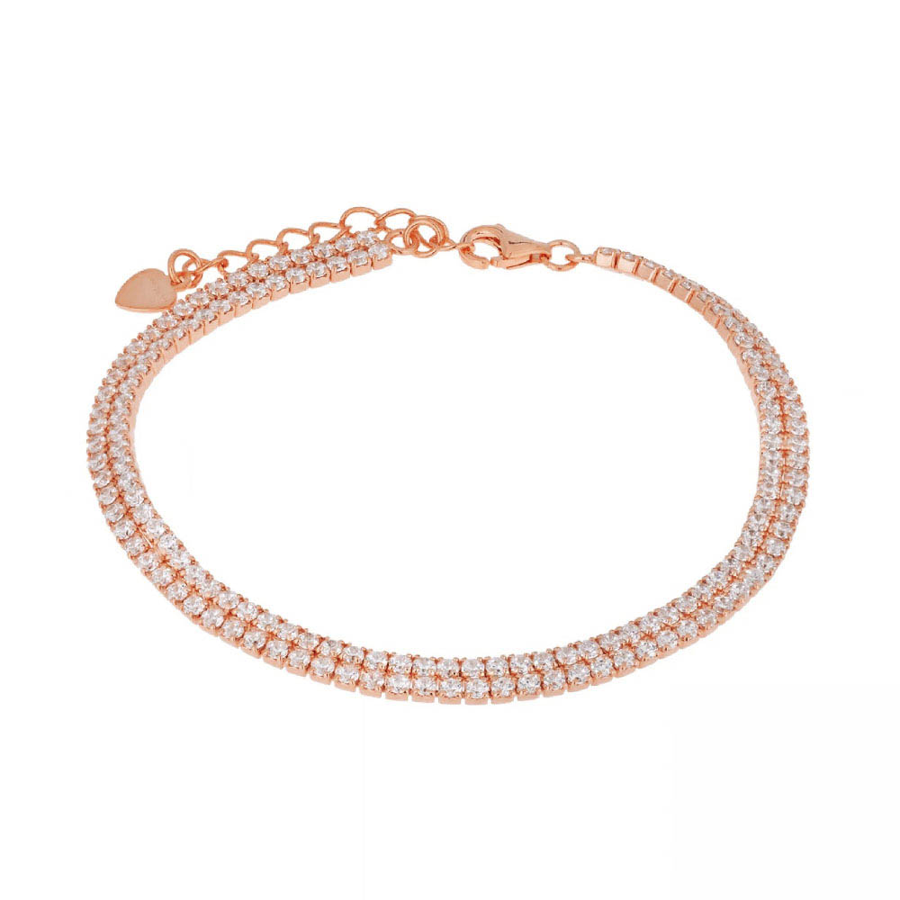 925 Ασήμι Βραχιόλι με Επιμετάλλωση Ροζ-Χρυσό και Λευκά Ζιργκόν SSBR50CCS