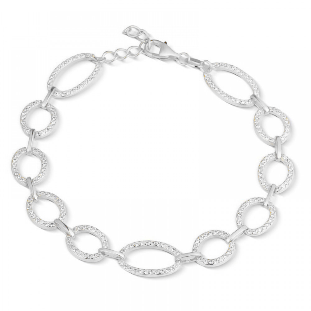 925 Ασήμι Βραχιόλι με "Κύκλους" και Λευκά Ζιργκόν SSBR73426CCS