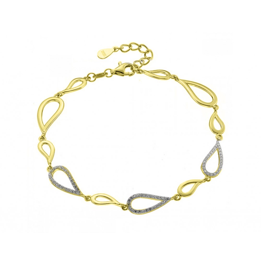 925 Ασήμι Βραχιόλι Επιχρυσωμένο με "Φύλλα" και Λευκά Ζιργκόν SSBR73854CCS