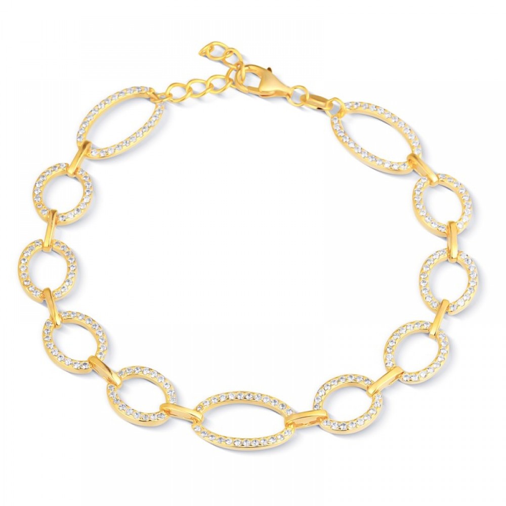 925 Ασήμι Επιχρυσωμένο Βραχιόλι με "Κύκλους" και Λευκά Ζιργκόν SSBR74211CCS