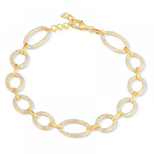925 Ασήμι Επιχρυσωμένο Βραχιόλι με "Κύκλους" και Λευκά Ζιργκόν SSBR74211CCS
