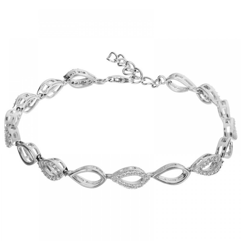 925 Ασήμι Βραχιόλι με "Φύλλα" και Λευκά Ζιργκόν SSBR74398CCS
