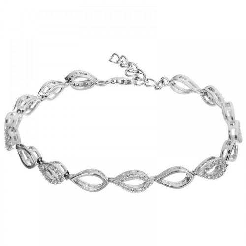 925 Ασήμι Βραχιόλι με "Φύλλα" και Λευκά Ζιργκόν SSBR74398CCS
