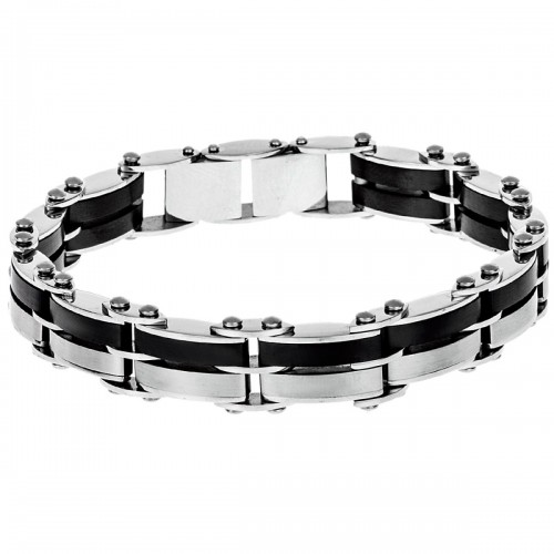 SENZA Ανδρικό Ατσάλινο Βραχιόλι Μαύρο & Ασημί, Διπλής Όψης SSD3212